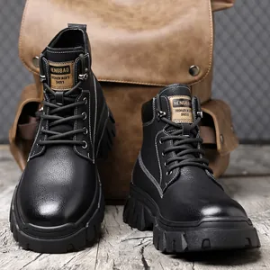 Bottes Martin noires robustes pour hommes avec semelles épaisses pour un look d'hiver