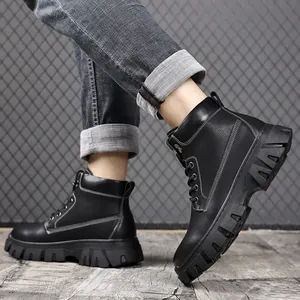 Bottes de style Martin noires à semelles épaisses pour hommes, idéal pour l'automne