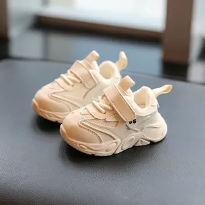 Zapatos Dad Bebé Cuero Microfibra Forro Polar Zapatillas Invierno Cálidas Suela Blanda Zapatos de Marcha para Niños Niñas