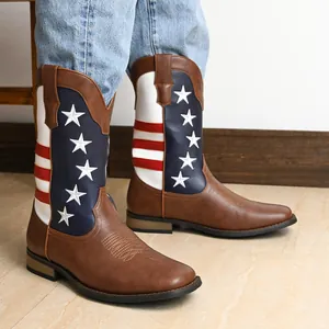 Herren Western-Cowboystiefel mit amerikanischem Flaggen-Design aus Sternen und Streifen