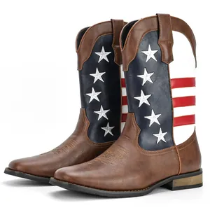Modische Western-Cowboystiefel für Herren mit einem Design aus US-Flaggensternen und Streifen