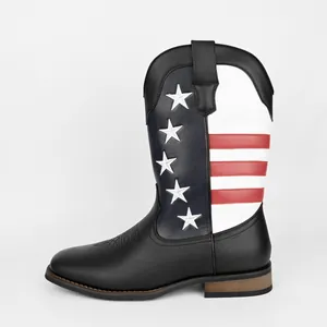 Stylische Western-Cowboystiefel für Herren mit US-Flaggen-Sternen und Streifenmuster