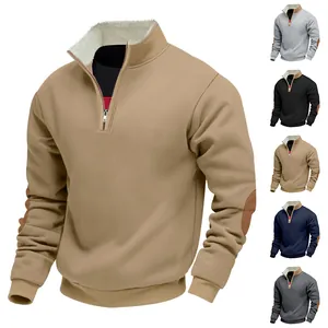 Vintage men's half-zip sweatshirt with warm fleece lining and stylish elbow patches.