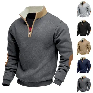 Vintage men's half-zip sweatshirt in multiple colors with elbow patches and fleece collar