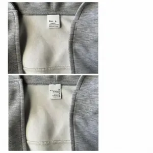 Detailed view of garment wash care label showing material composition and washing icons