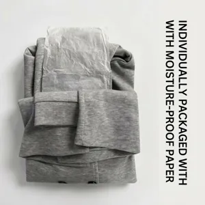 Detail view of gray space cotton windbreaker with moisture-proof packaging paper