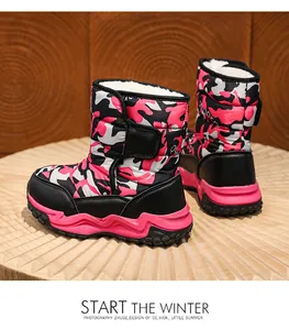 Bottes de neige d'hiver pour enfants camouflage rose avec doublure polaire et semelle