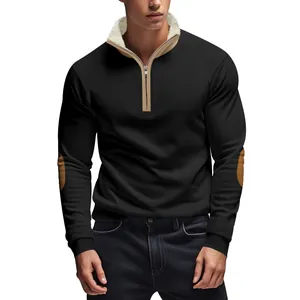 Men's vintage quarter-zip sweatshirt featuring sherpa collar and elbow patches detail