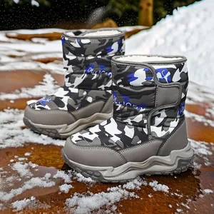 Bottes de Neige Chaudes pour Enfants Tige Haute Chaussures d'Hiver Camouflage pour Garçons Filles Imperméables Doublées de Fausse Fourrure
