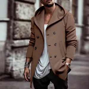 Casual halflange herenjas met capuchon, een stijlvol double-breasted design en revers