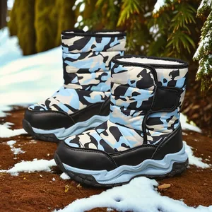 Bottes de neige chaudes pour enfants avec motif camouflage bleu et semelle épaisse