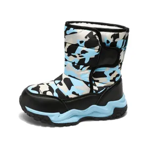 Bottes de neige d'hiver pour enfants avec motif camouflage bleu et doublure polaire douce