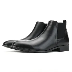 Classic black leather Chelsea boots for men with stylish small square toe