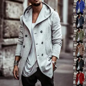 Heren Trenchcoat Double-Breasted Met Kapuchon Middellang Casual Windbreaker Polyester Elastaan Composiet Stof Winter Top