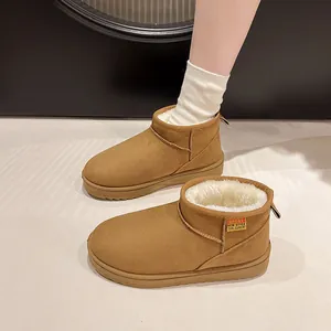 Women Winter Snow Boots Cow Suede Warm Artificial Plush Lining Flat Short Shaft Anti Slip Platform Casual Comfort Boots