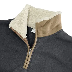 Detail of vintage men's quarter-zip sweatshirt with a cozy fleece-lined collar