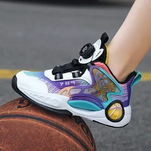 Chaussures de basket respirantes pour garçons avec boucle rotative et semelle antidérapante
