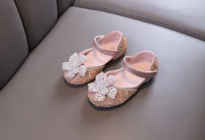 Sparkly pink rhinestone princess shoes for girls' wedding and dance performance