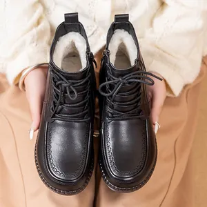 Bottines pour femmes en cuir véritable avec doublure en fourrure et semelle antidérapante