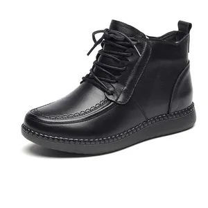 Bottines en cuir véritable noir pour femme avec doublure chaude et semelle souple