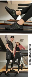 Detailed view of breathable black barefoot fitness shoes in a gym setting
