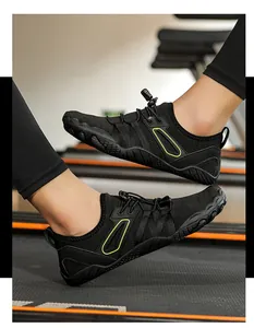 Detailed side view of breathable black barefoot fitness shoes for gym and outdoor water sports