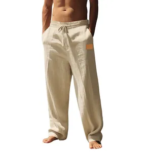 Comfortable men's loose linen casual pants with drawstring waist for summer wear