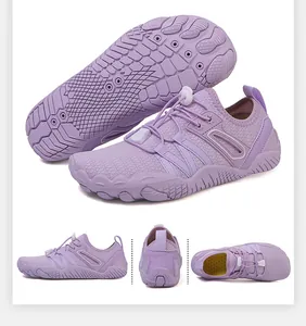 Detailed multi-angle views of purple breathable outdoor water shoes for beach and fitness