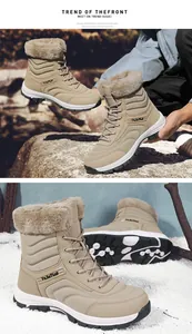Men's warm tan winter snow boots with thick faux fur lining and anti-slip durable rubber sole