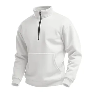 Gros plan sur un sweat-shirt blanc en maille gaufrée avec col montant et demi-zip
