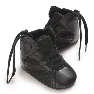 Breathable black mesh soft-soled mid-top leisure infant shoes for baby toddlers first walkers