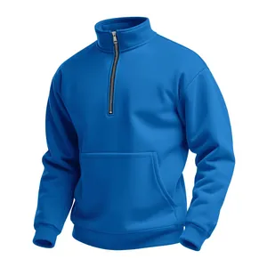Détail du sweat-shirt bleu pour homme en maille gaufrée avec demi-zip et poche avant