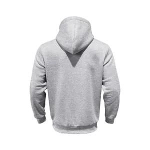 Achteraanzicht van een premium grijze zware fleece hoodie voor heren vrijetijdskleding