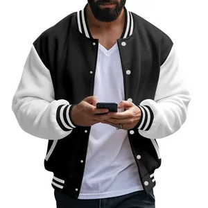 Casual heren varsity baseballjack in zwart en wit met klassieke gestreepte boorden