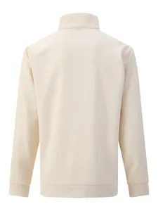 Vue arrière détaillée d'un sweat-shirt à texture gaufrée crème pour hommes avec col montant.