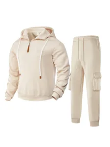 Professionelles Herren-Trainingsanzug-Set in Beige mit Kapuzenpullover und Cargohose