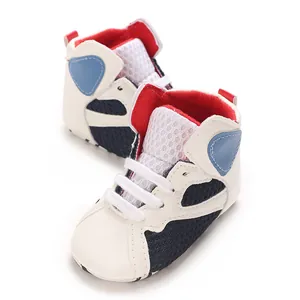 Baby high-top casual pre-walker shoes with navy mesh and soft soles for infants 0-1Y