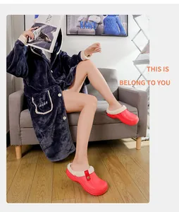 Cozy red winter clogs with premium warm fleece lining for stylish indoor comfort