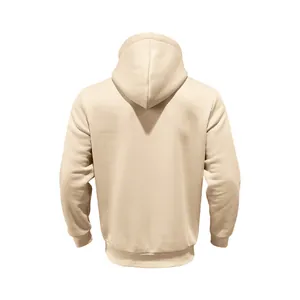 Achteraanzicht van een minimalistische zware herenhoodie van beige fleece