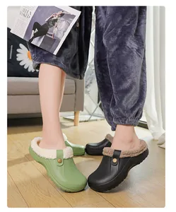 Warme gefütterte Winter-Clogs für Paare, gemütliche Plüsch-Hausschuhe in Grün und Schwarz