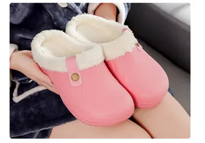 Cozy pink winter slippers with plush fleece lining and waterproof exterior for home