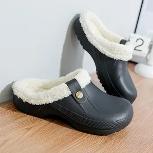 Winter warm clogs with white fleece lining and non-slip sole for men and women