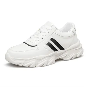Professional white chunky platform sneakers with black side stripes and 6cm height increase
