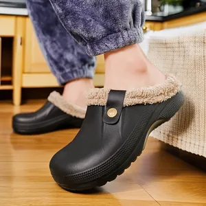 Warme Winterclogs mit weichem Plüschfutter für Zuhause in stilvollem Schwarz