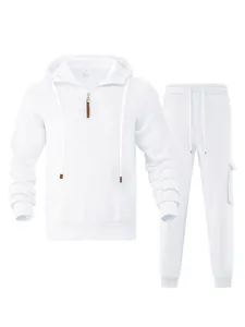 Detailansicht eines weißen Fleece-Hoodies und Hosen-Sets für Herren Sport-Freizeitbekleidung