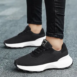 Breathable black mesh sneakers for teen girls, stylish casual autumn athletic footwear