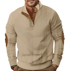 Sudadera de hombre con media tapeta, cuello alto y estampado jacquard texturizado