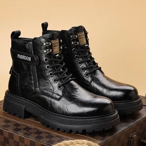 Bottines noires classiques pour hommes avec semelles épaisses et fermetures éclair latérales