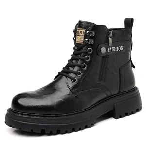 Bottines de travail à plateforme pour hommes de style britannique noir avec fermeture éclair