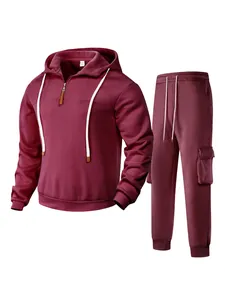 Herren Trainingsanzug 2-Teiler in Weinrot mit Kapuzenpullover und Cargo-Jogginghose